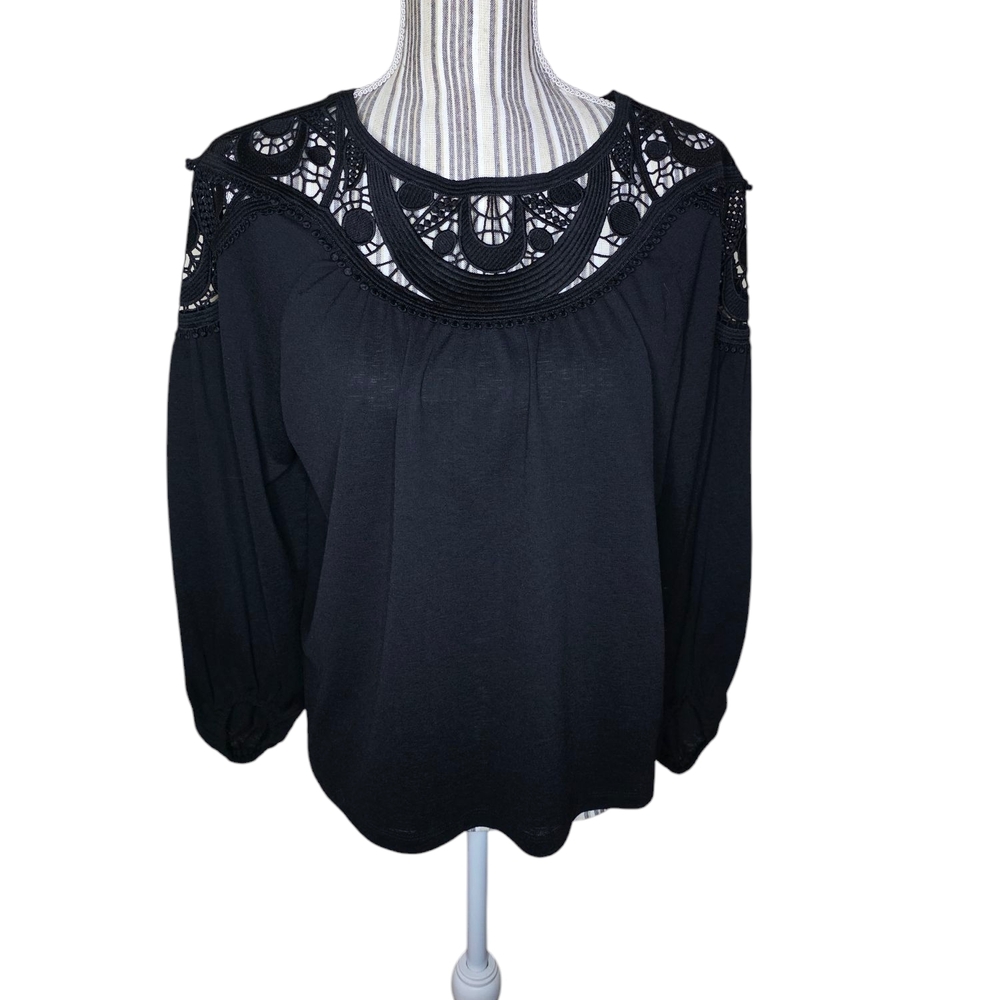 Ann Taylor Women's Black Lace Design Long Sleeve Top Size S